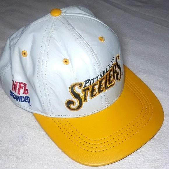 Vintage Pittsburg Steelers Nfl Branded Leather Modern Snapback Hat Rare 90s